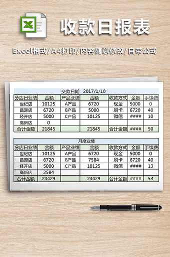 通用收款日报表格-二联图片