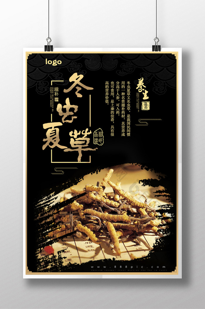 中国风中药文化冬虫夏草促销海报设计