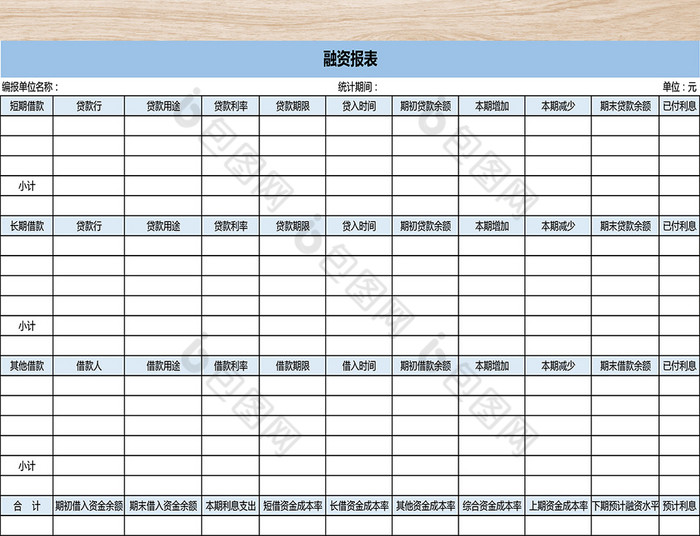 融资报表表格模板