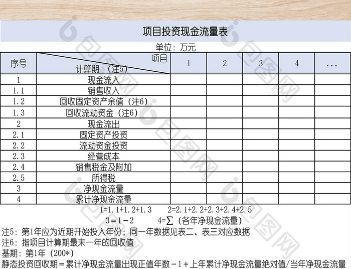 项目投资现金流量表模板