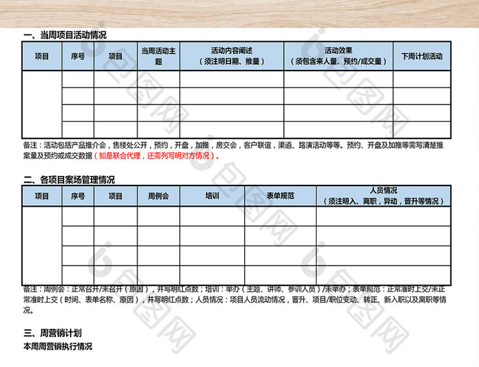 项目销售报表模板二联表