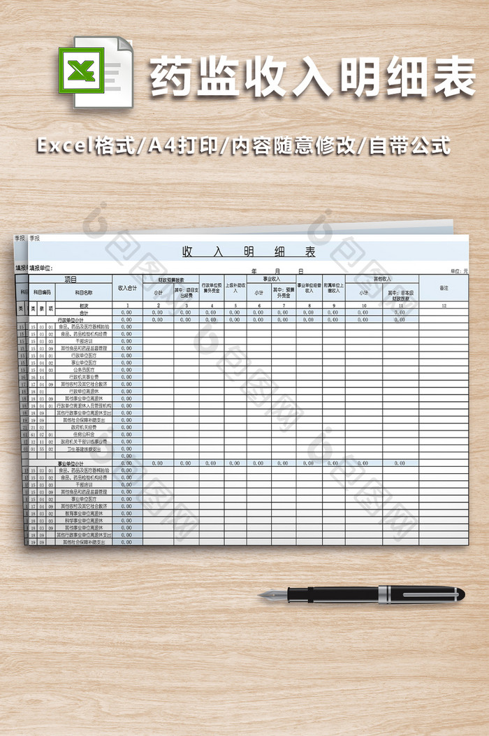 药监收入明细表模板