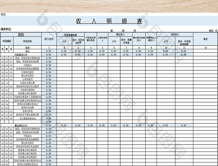 药监收入明细表模板