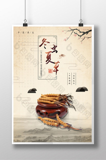 中国风冬虫夏草海报图片
