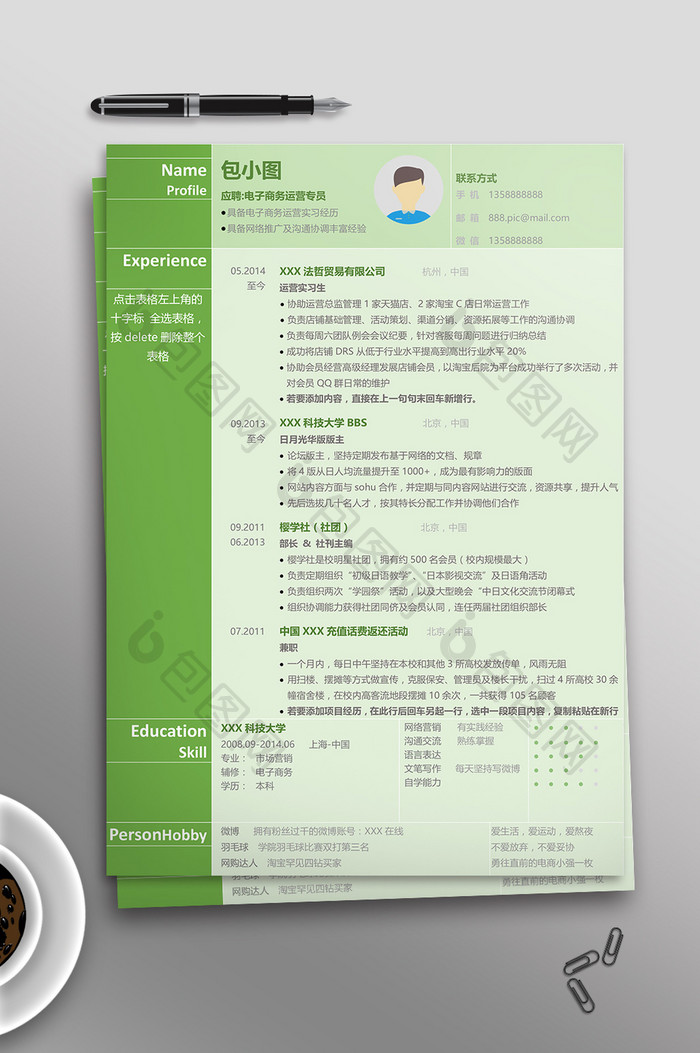 电子商务绿色清新简历