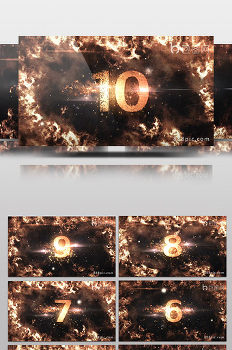 3D数字火焰震撼撞击10秒倒计时图片