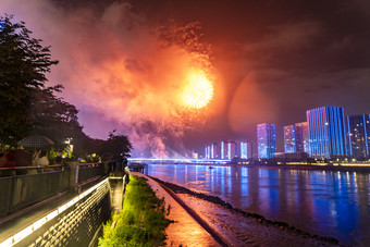 福建福州城市烟花灯光秀