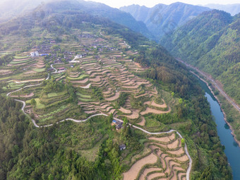 高山梯田农业种植自然风光航拍