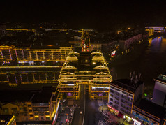 湖南通道侗族少数民族县城夜景摄影图