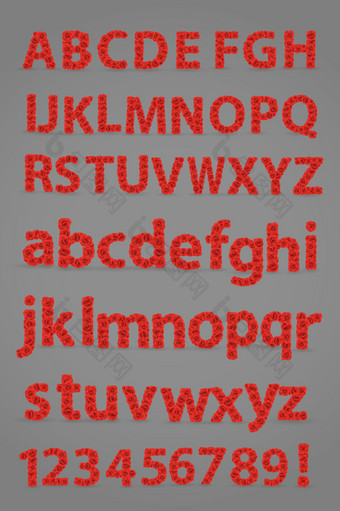 红玫瑰英文字母数字矢量素材图片