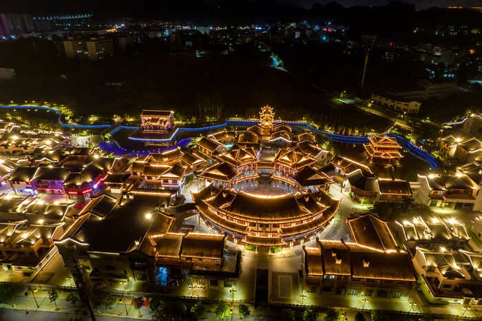 广西崇左市太平府夜景天平古城夜景航拍摄影