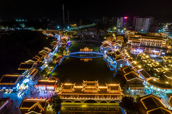 广西崇左市太平府夜景<strong>天平</strong>古城夜景航拍摄影图