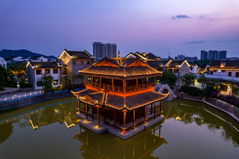 广西崇左市太平府夜景<strong>天平</strong>古城夜景航拍摄影图