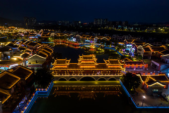 广西崇左市太平府夜景<strong>天平</strong>古城夜景航拍摄影图