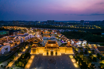 广西崇左市太平府夜景<strong>天平</strong>古城夜景航拍摄影图