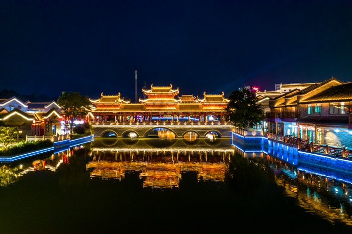 广西崇左市太平府夜景天平古城夜景航拍摄影图