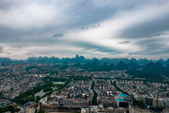 广西桂林城市清晨迷雾云海航拍摄影图
