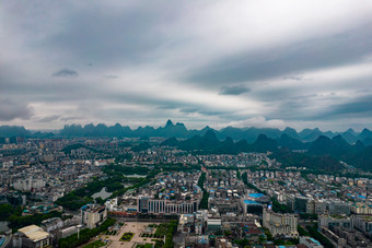 广西桂林城市清晨迷雾<strong>云海</strong>航拍摄影图