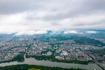 广西桂林城市<strong>云海</strong>迷雾航拍摄影图