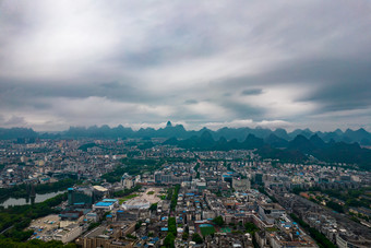 广西桂林城市云海迷雾航拍摄影图
