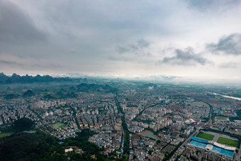 广西桂林城市云海迷雾航拍摄影图
