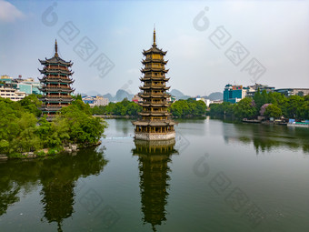 广西桂林日月双塔航拍摄影图