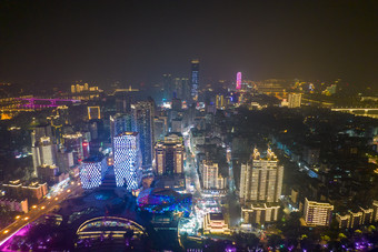 广西桂林日月双塔夜景灯光航拍摄影图