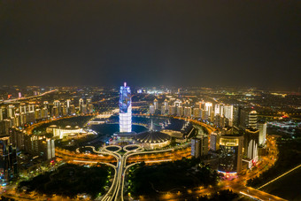 广西桂林日月双塔夜景灯光航拍摄影图