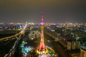 广西桂林<strong>日月</strong>双塔夜景灯光航拍摄影图