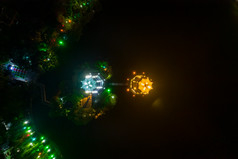 广西桂林日月双塔夜景灯光航拍摄影图