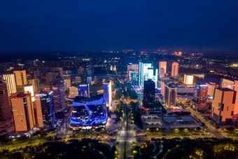 广西桂林日月双塔夜景灯光航拍摄影图