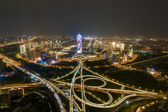 广西桂林日月双塔夜景灯光航拍摄影图