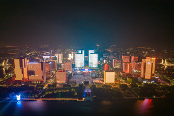 广西桂林<strong>日月</strong>双塔夜景灯光航拍摄影图