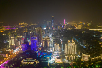 广西桂林日月双塔夜景灯光航拍摄影图