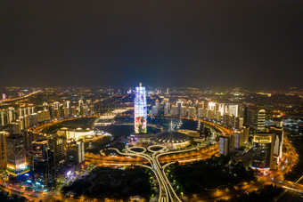 广西桂林<strong>日月</strong>双塔夜景灯光航拍摄影图