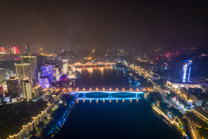 广西柳州柳江夜景灯光航拍摄影图-包图企业站