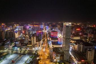 航拍河北石家庄中山西路高楼夜景3