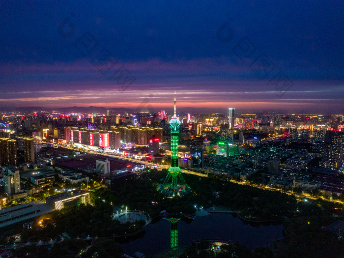 河北石家庄城市夜景灯光航拍摄影图-包图企业站