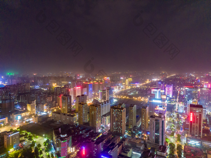 河北石家庄城市夜景灯光秀航拍摄影图图片-包图网企业站
