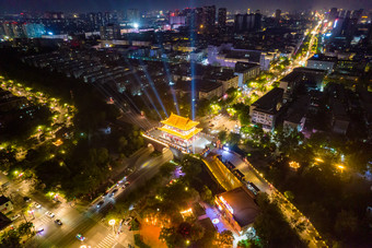 河南开封大梁门城市夜景灯光航拍摄影图