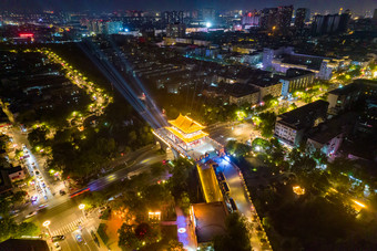 河南开封大梁门城市夜景灯光航拍摄影图