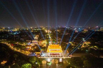 河南开封大梁门夜景灯光航拍摄影图