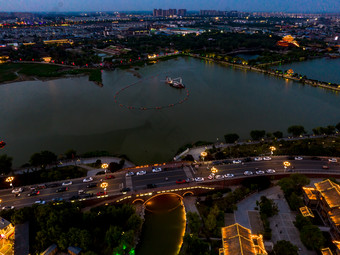 河南开封清明上河园夜景航拍摄影图