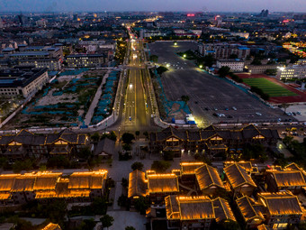 河南开封清明上河园夜景航拍摄影图