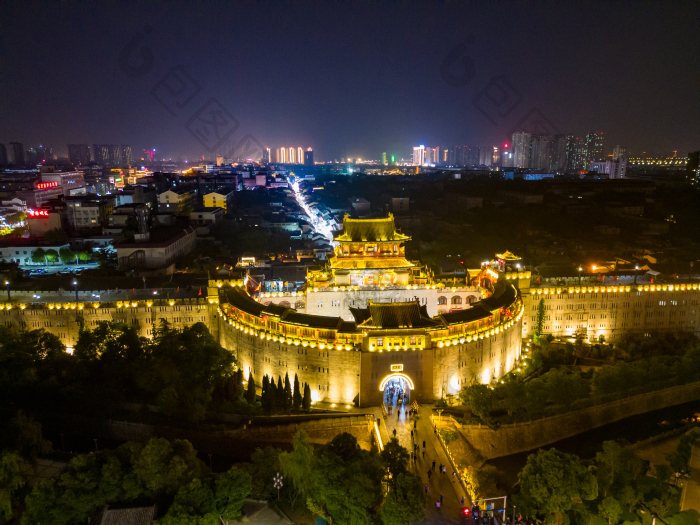 河南洛阳丽景门夜景航拍摄影图图片-包图网企业站
