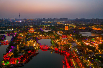 河南洛阳清明上河园夜景灯光航拍摄影图