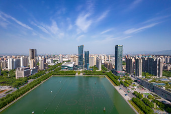 河南洛阳新城CBD高楼建筑航拍摄影图