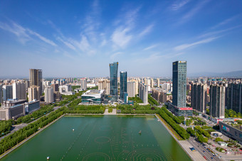 河南洛阳新城CBD高楼建筑航拍摄影图