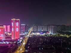 河南新乡市城市夜景灯光航拍摄影图