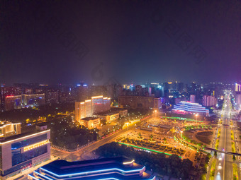 河南新乡市城市夜景灯光航拍摄影图